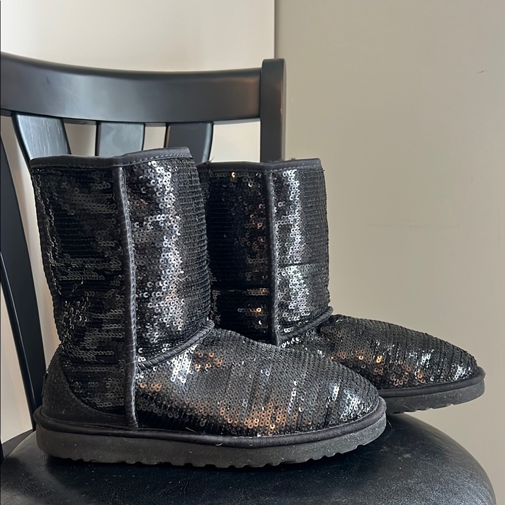 Sparkling Black Sequin Boots